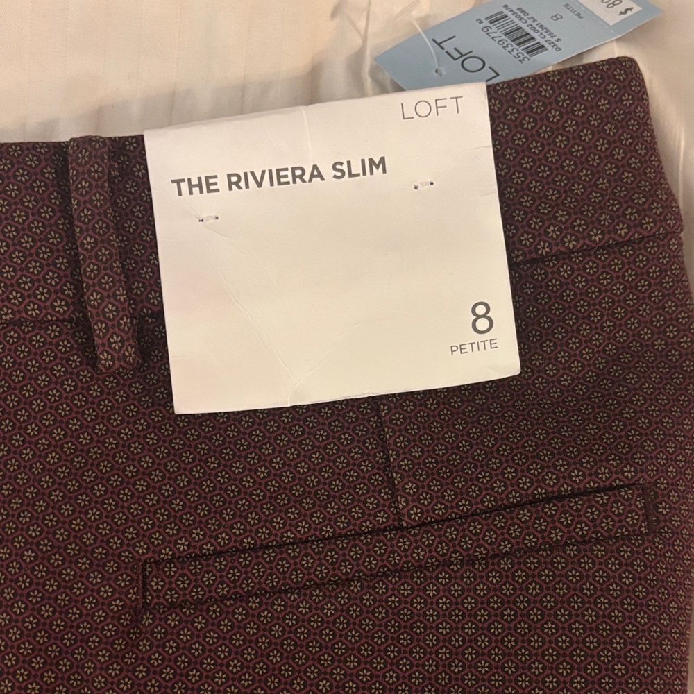 LOFT The Riviera Slim Pants - Maroon Pattern NWT